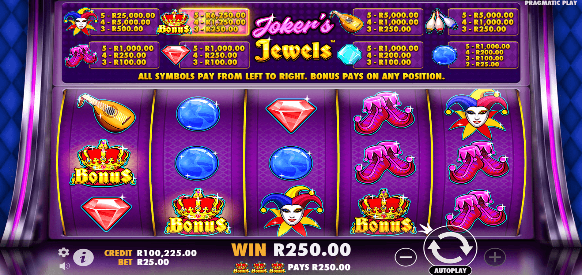 Joker's Jewels slot R250 win