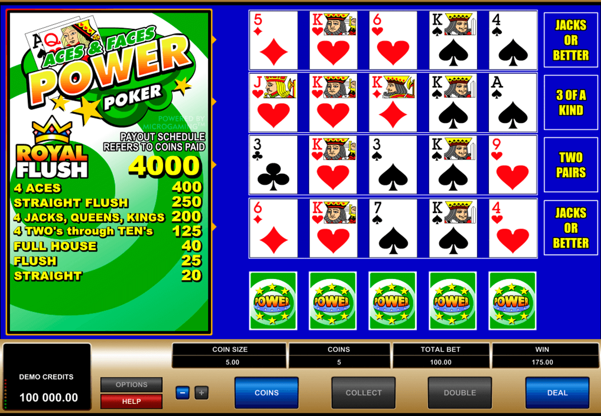 aces and faces 4 play power poker microgaming